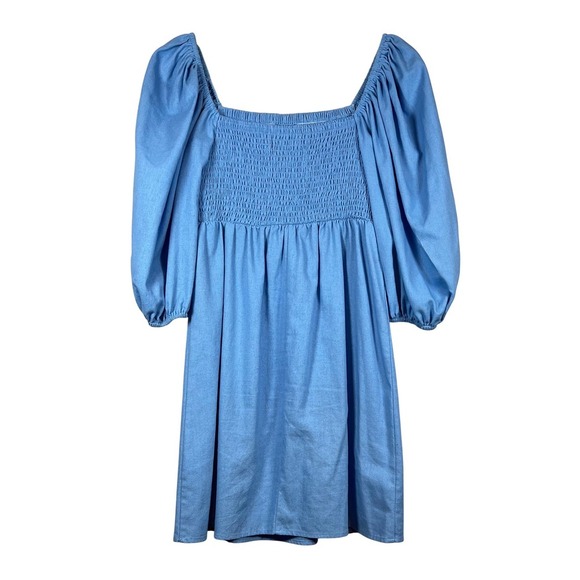 TUCKERNUCK Annie Smocked Mini Dress, Light Blue, Size Medium - Picture 2 of 8